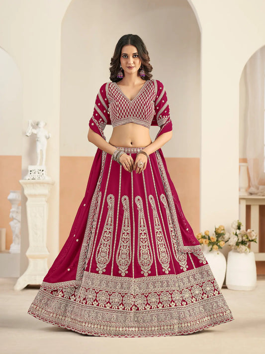 Dark Magenta Georgette Embroidery Lehenga Choli