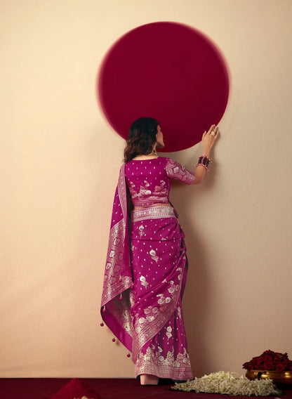 Rani Pink Viscose Zari Weaving Saree