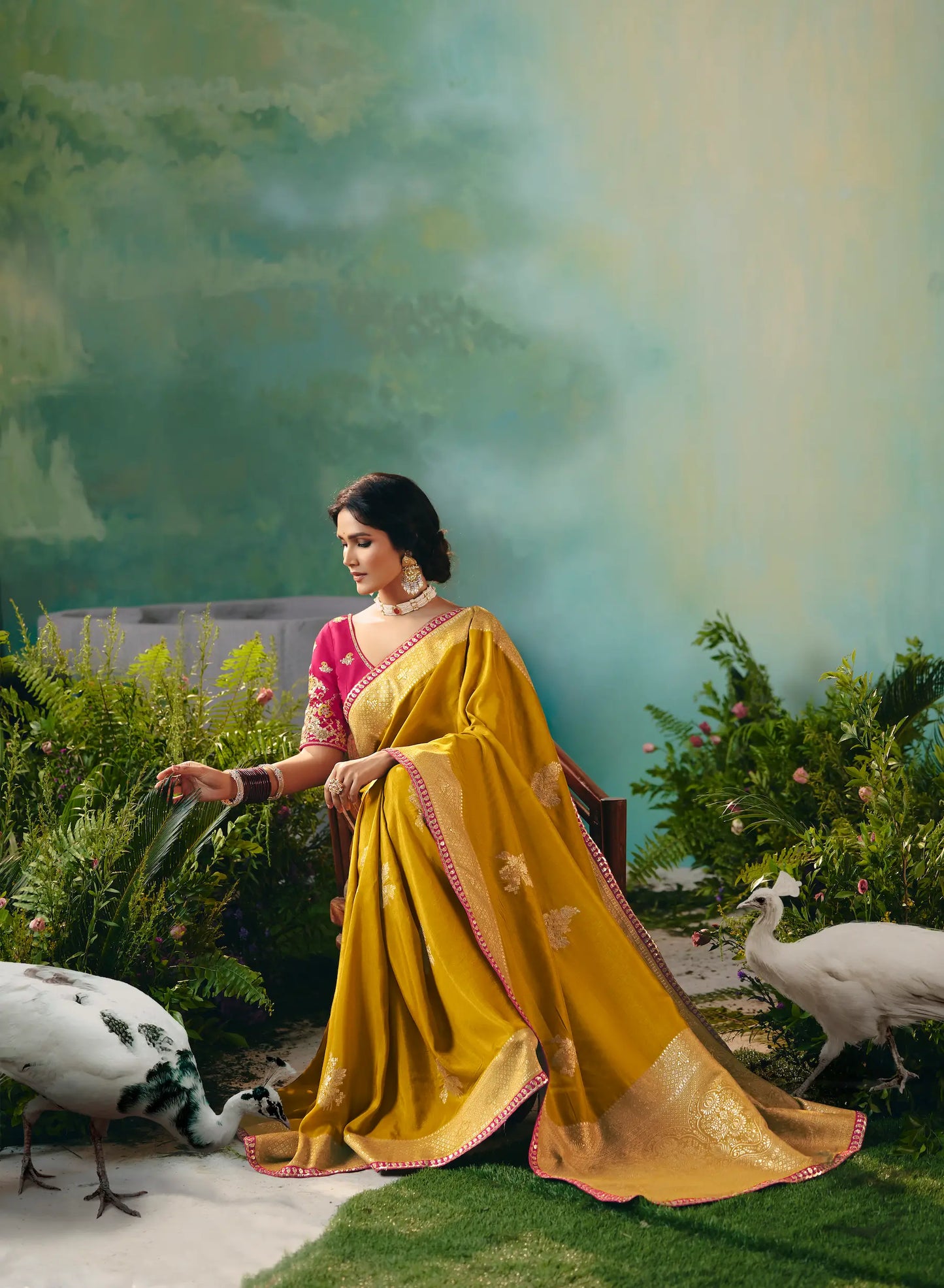 Bee Yellow Dola Silk Saree With Embroidery Work Blouse