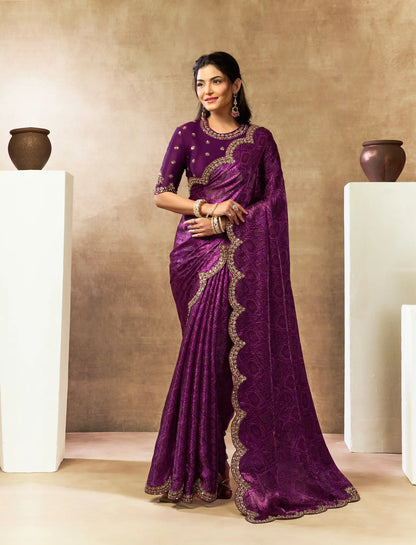 Grape Purple Bandhani Print Saree with Border