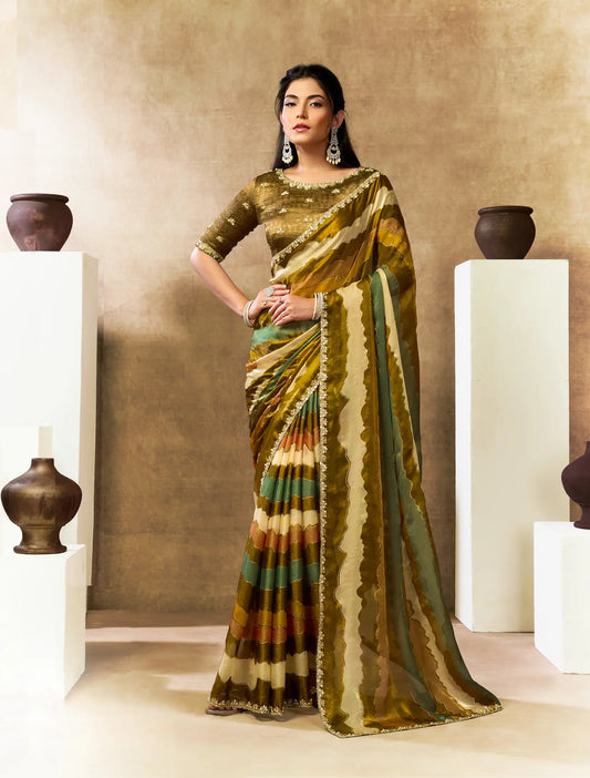Multicolor Leheriya Print Saree with Border