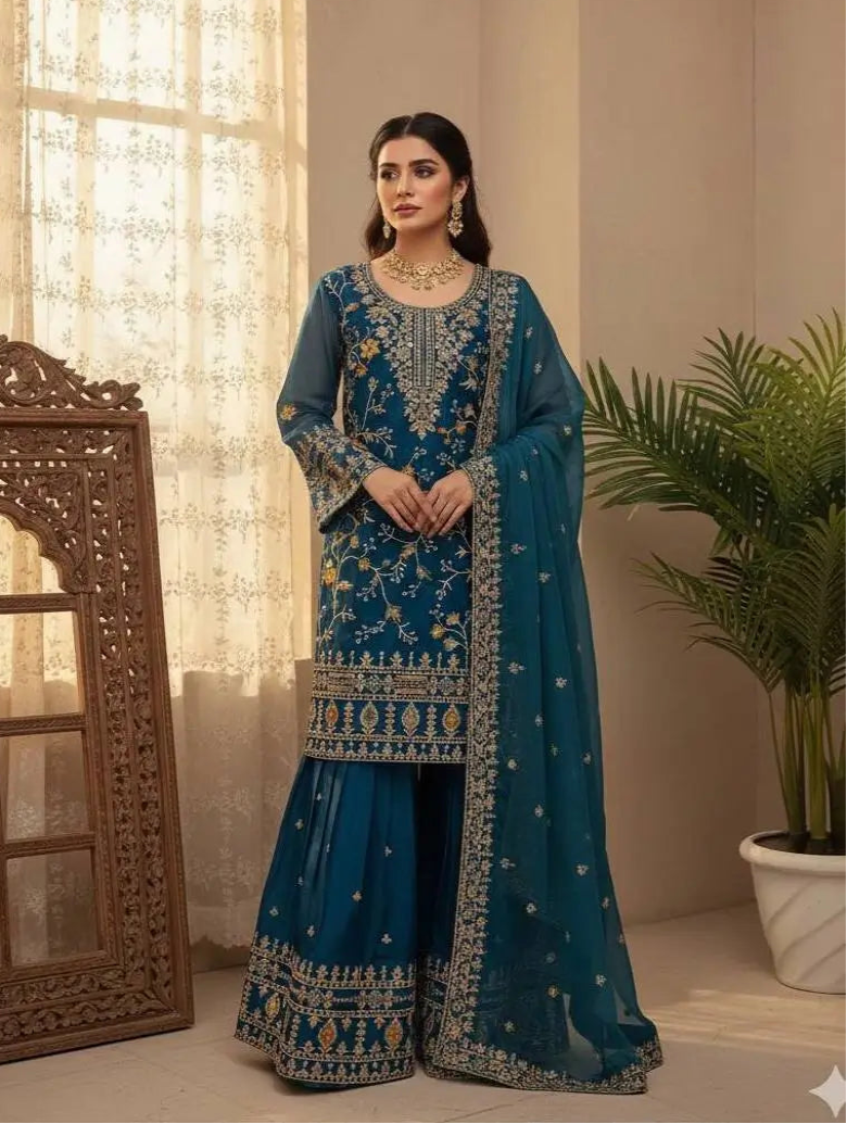Dark Teal Jimmy Choo Embroidery Salwar Suit