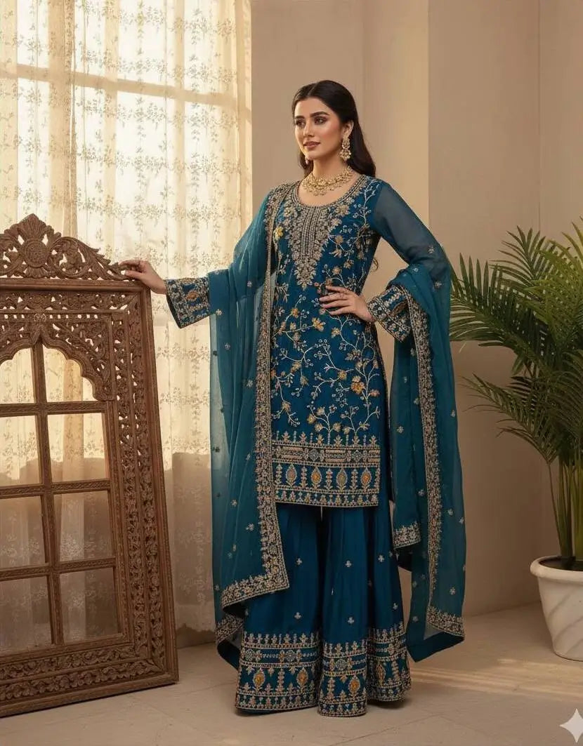 Dark Teal Jimmy Choo Embroidery Salwar Suit