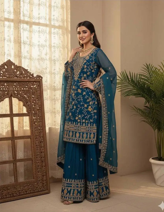Dark Teal Jimmy Choo Embroidery Salwar Suit