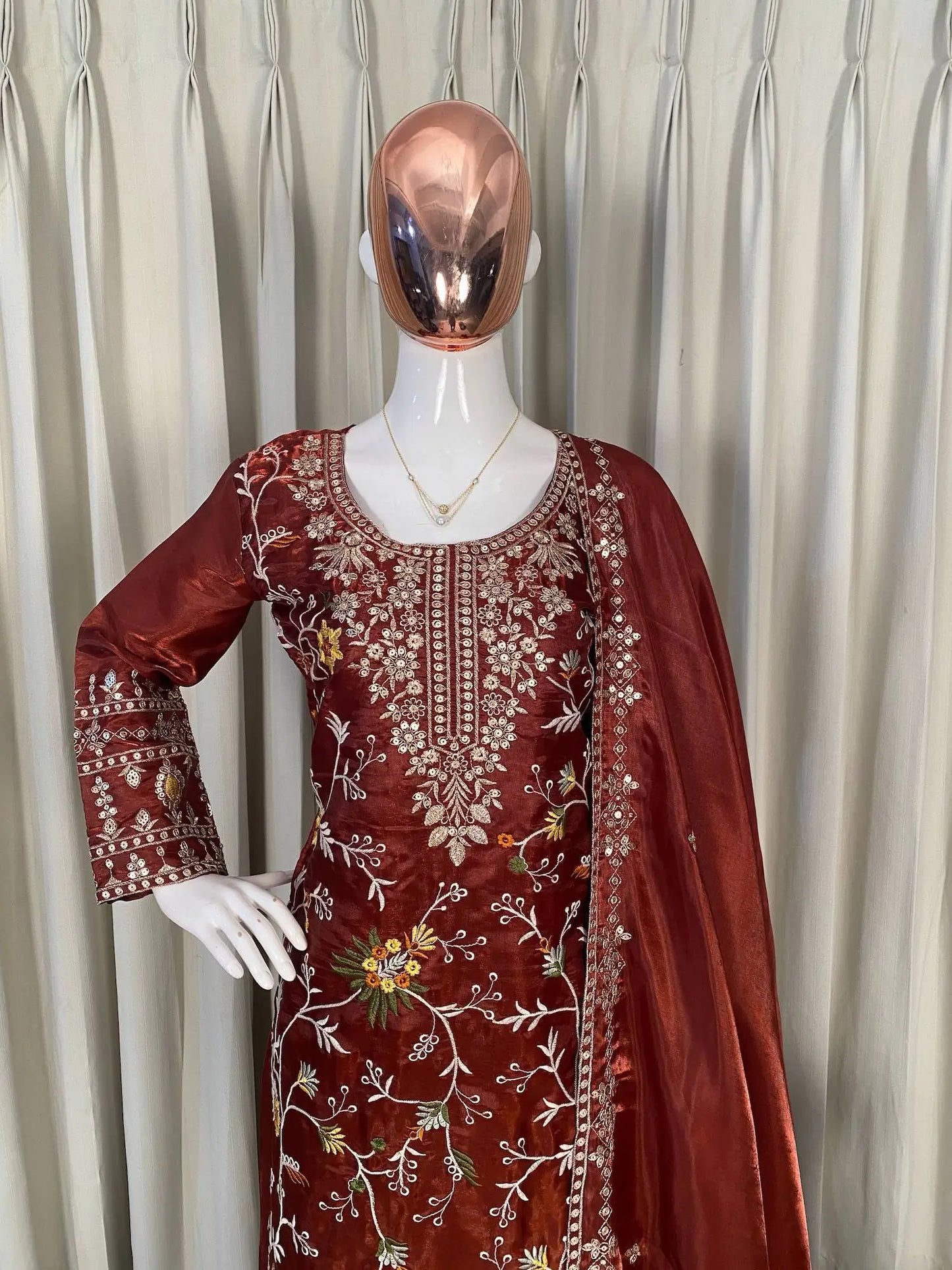 Rust Orange Jimmy Choo Embroidery Salwar Suit
