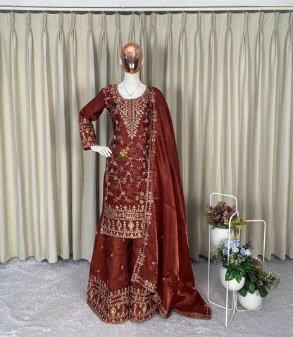 Rust Orange Jimmy Choo Embroidery Salwar Suit