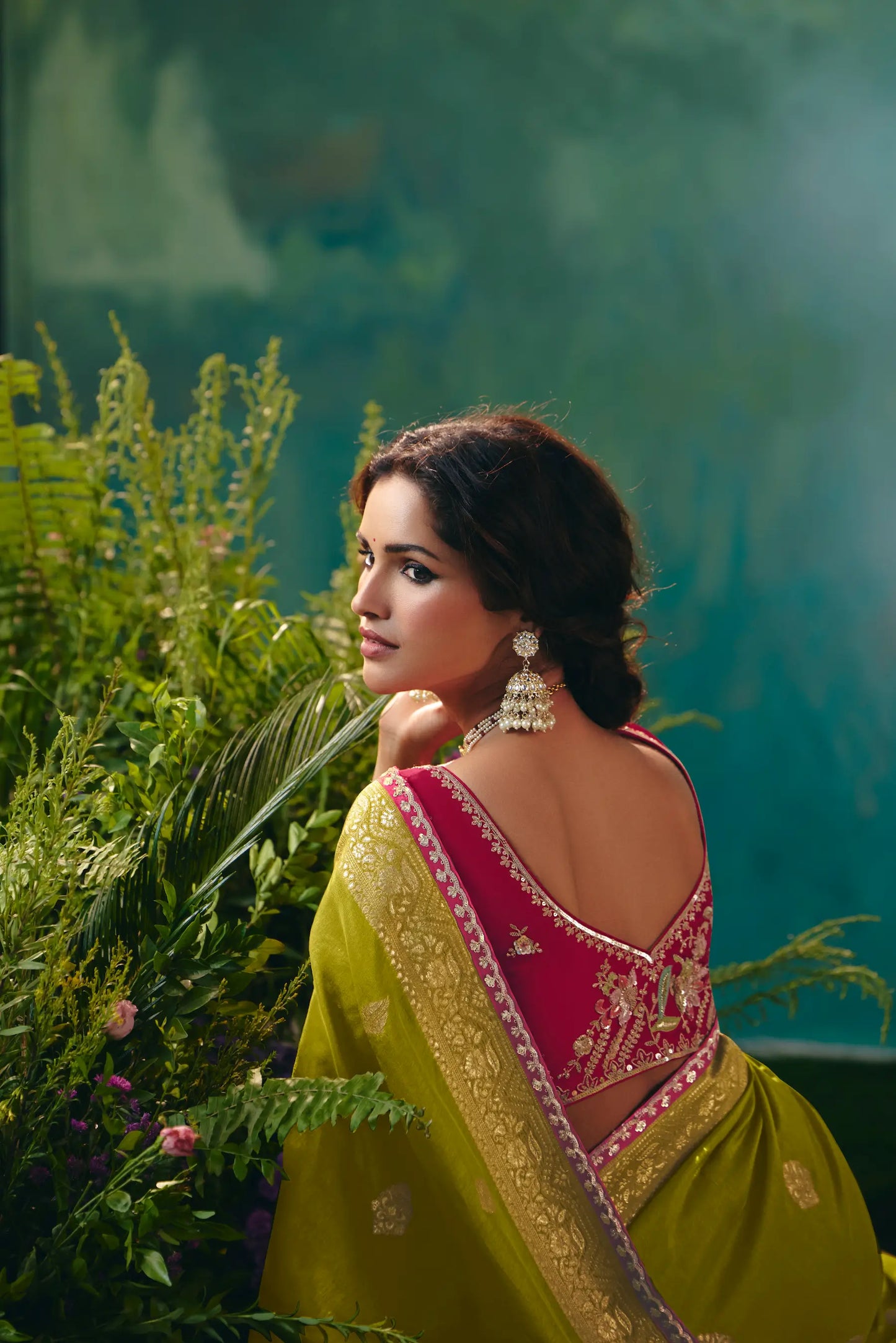 Olive Green Dola Silk Saree With Embroidery Work Blouse