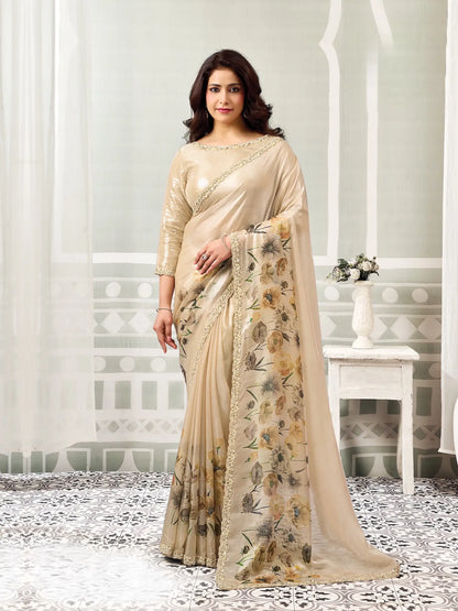 Champagne Embroidery Border Work Saree