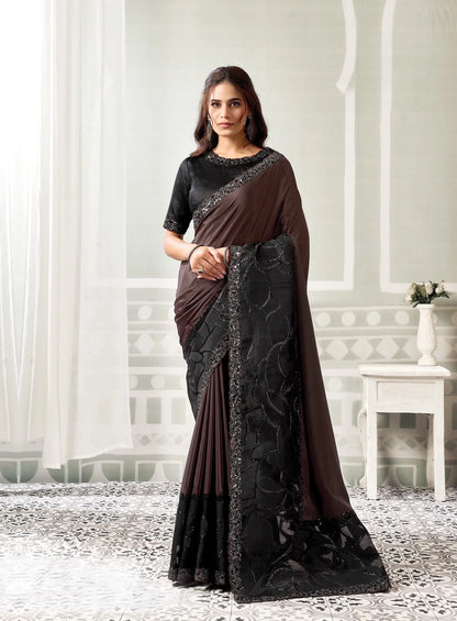Cocoa Brown Sequins Border Work Saree