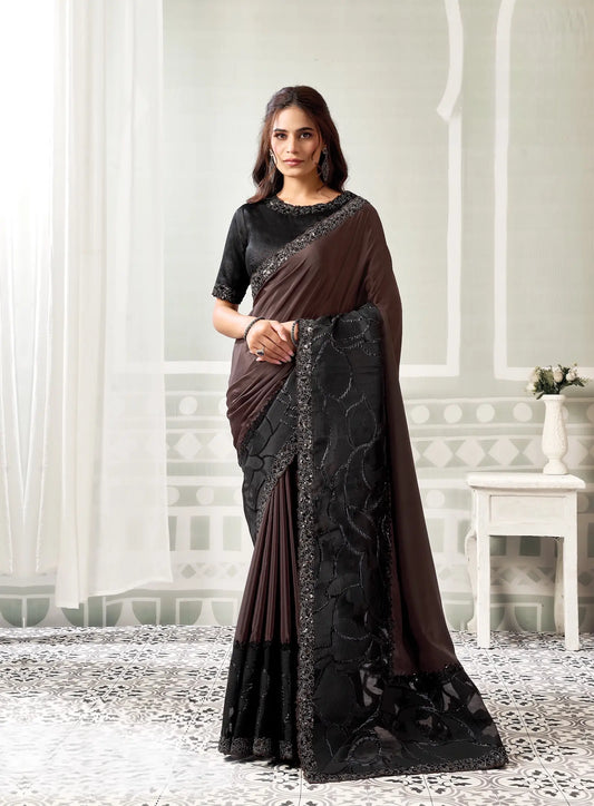 Cocoa Brown Sequins Border Work Saree