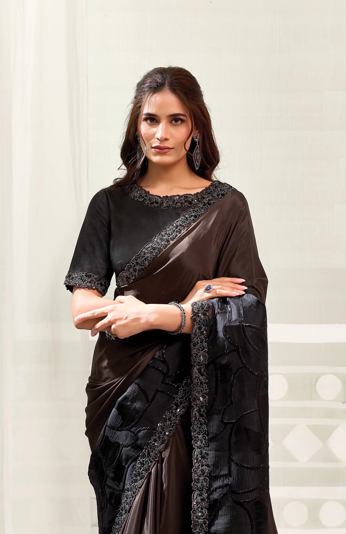 Cocoa Brown Sequins Border Work Saree