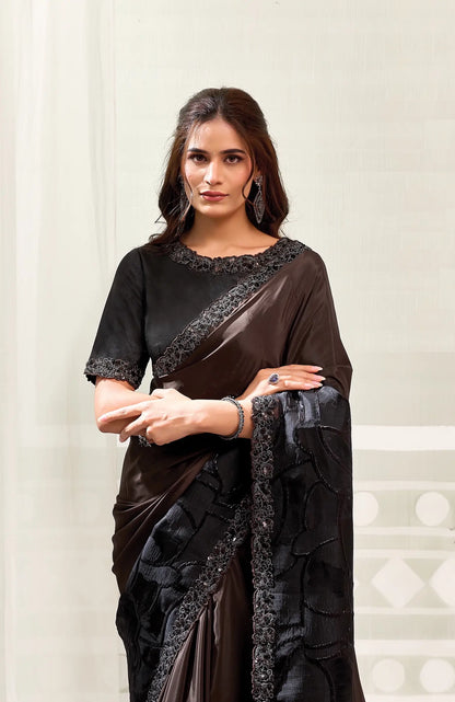 Cocoa Brown Sequins Border Work Saree