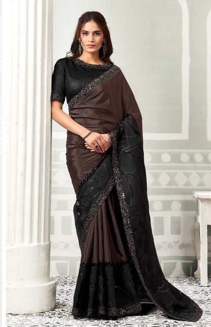 Cocoa Brown Sequins Border Work Saree