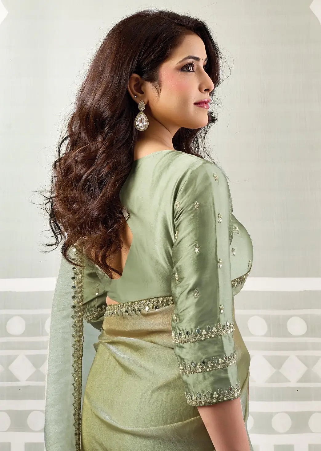 Sage Green Embroidery Work Saree