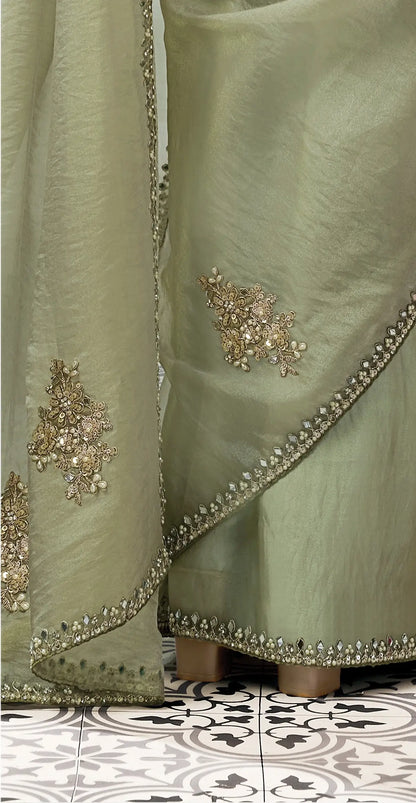Sage Green Embroidery Work Saree