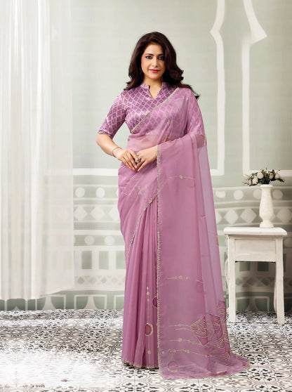 Light Pink Swarovski Stone Work Saree