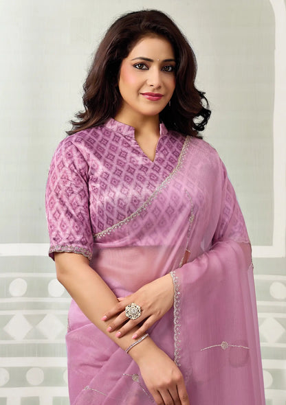 Light Pink Swarovski Stone Work Saree