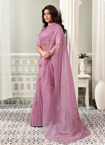 Light Pink Swarovski Stone Work Saree
