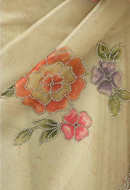 Sand Beige Swarovski Stone Work Saree