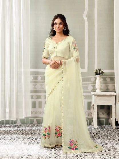Off White Mirror & Pearl Border Work Saree