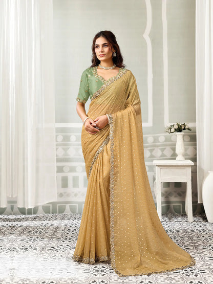 Golden Yellow Embroidery Work Saree