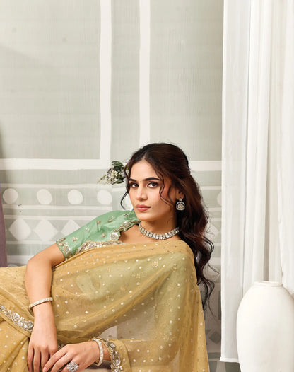Golden Yellow Embroidery Work Saree