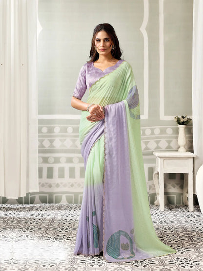 Lilac-Mint Swarovski Stone Work Saree