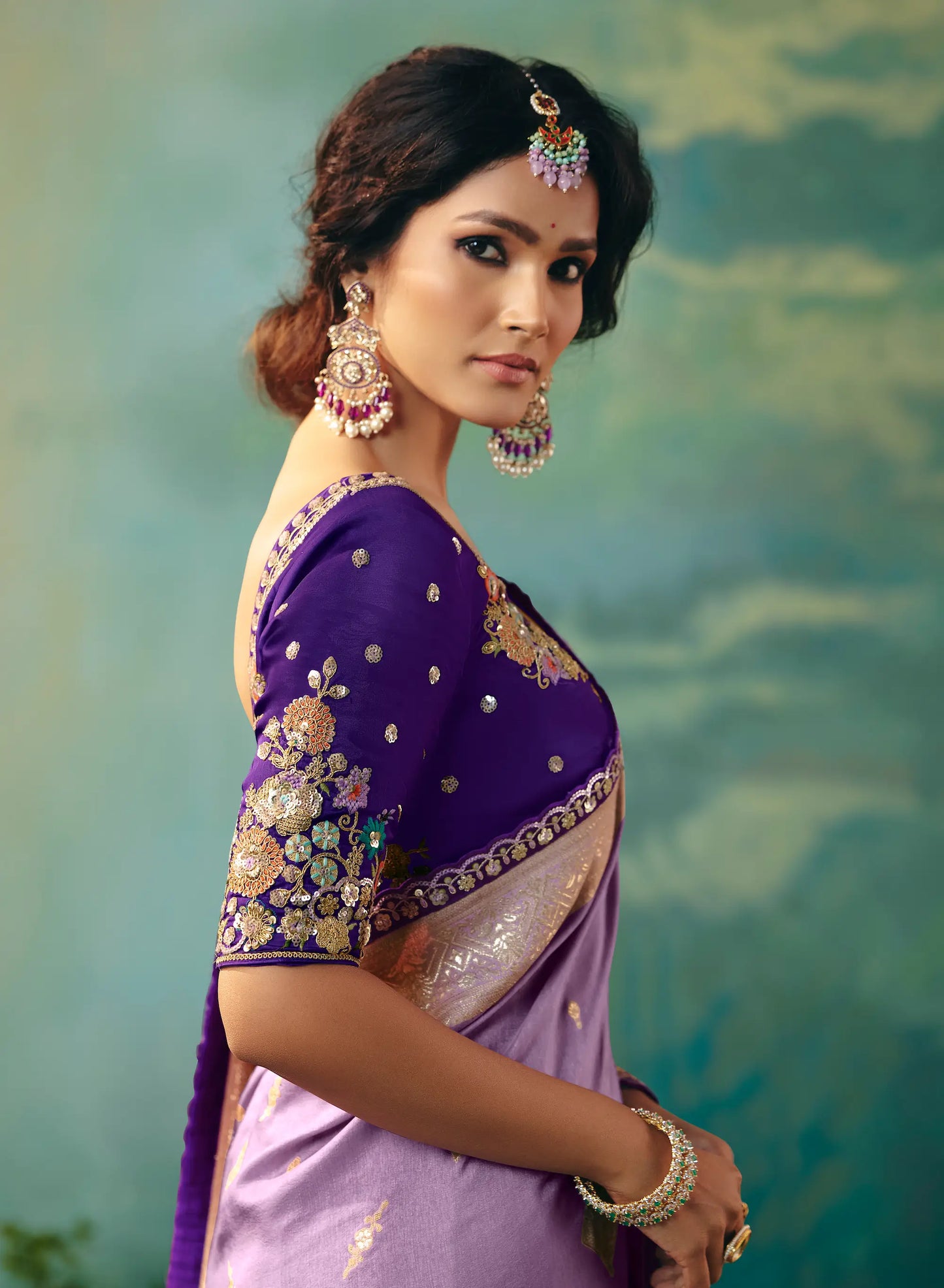 Dark Lilac Dola Silk Saree With Embroidery Work Blouse