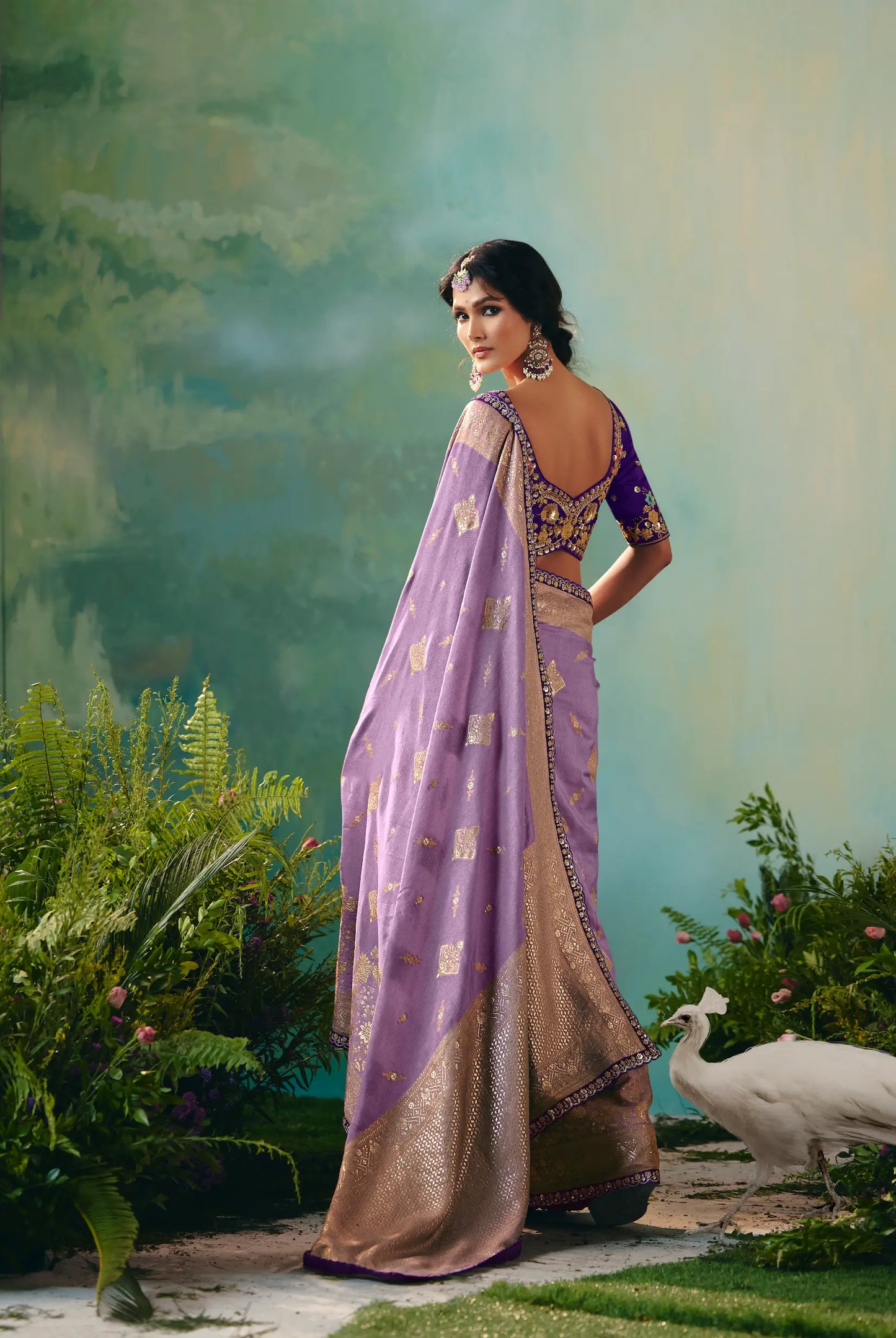 Dark Lilac Dola Silk Saree With Embroidery Work Blouse