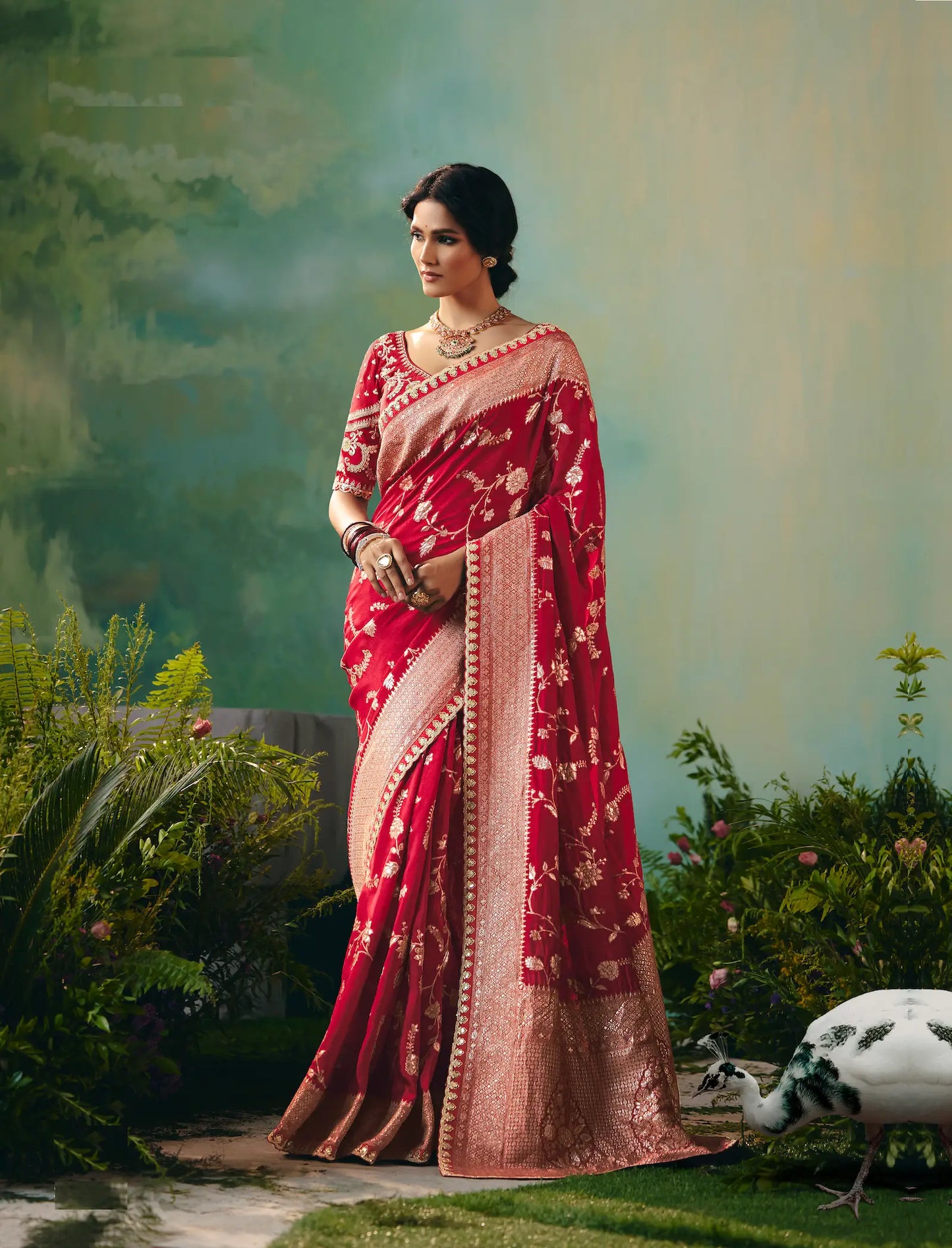 Rose Red Dola Silk Saree With Embroidery Work Blouse