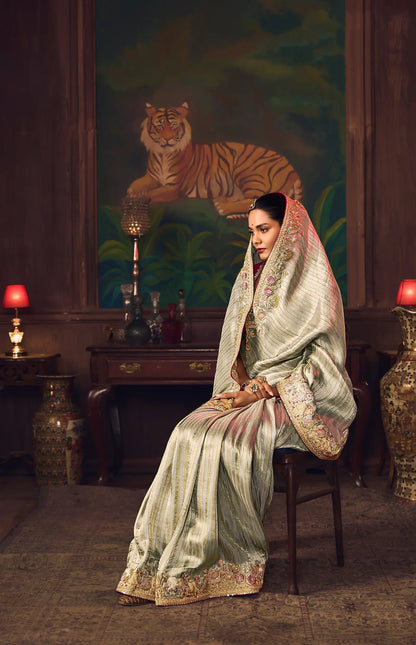 Metalic Gold Heavy Embroidery & Handwork Silk Saree