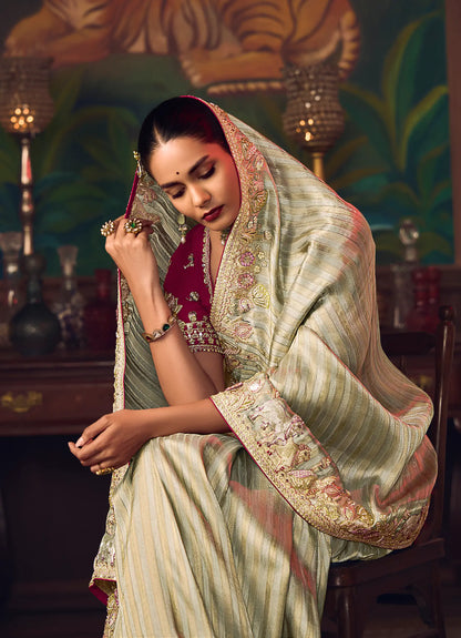 Metalic Gold Heavy Embroidery & Handwork Silk Saree