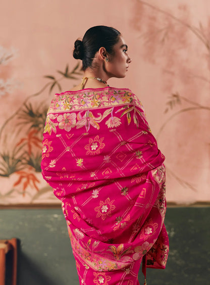 Rani Pink Georgette Bandhej Weaving Saree
