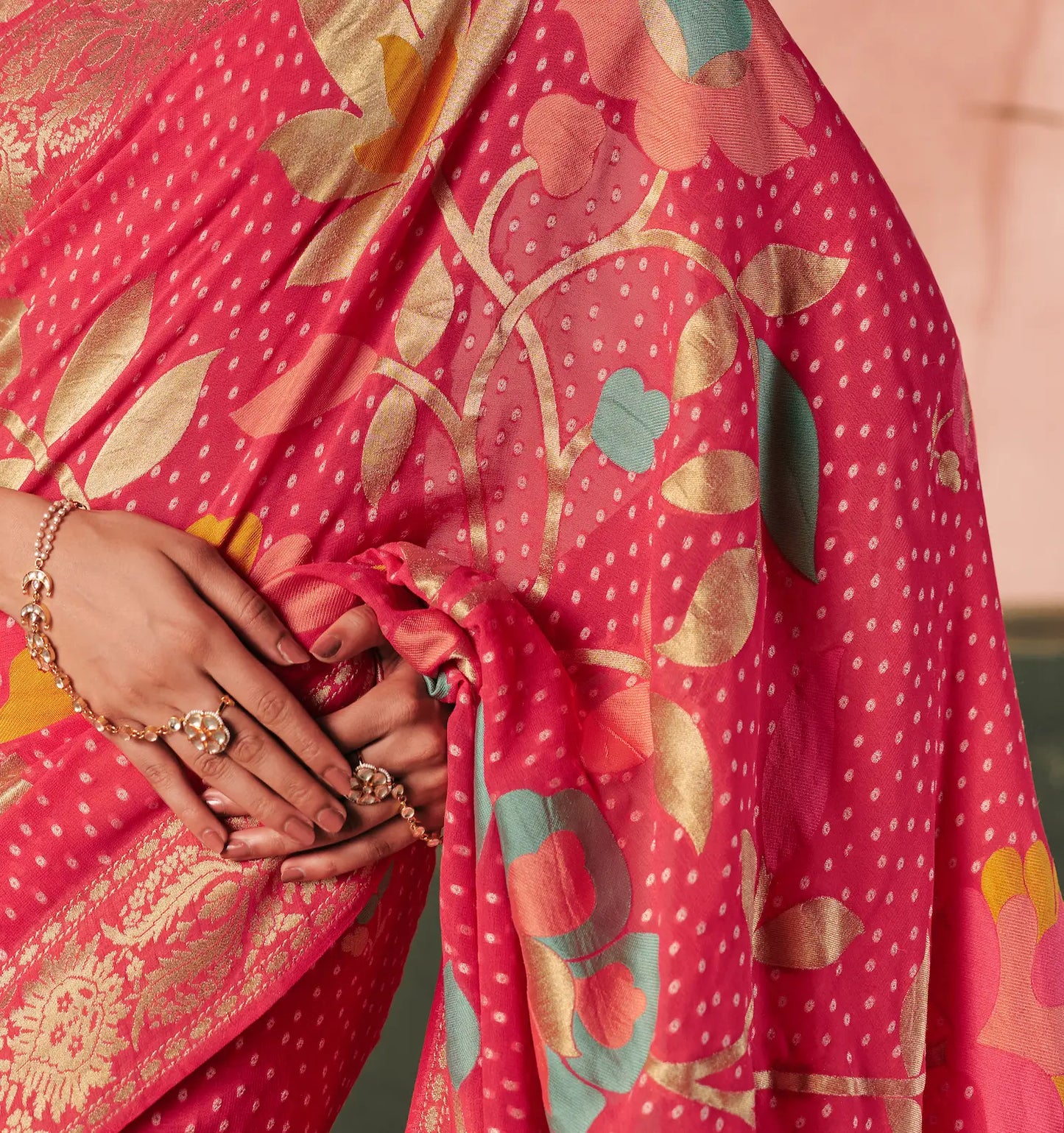 Dusty Red Georgette Bandhej Weaving Saree