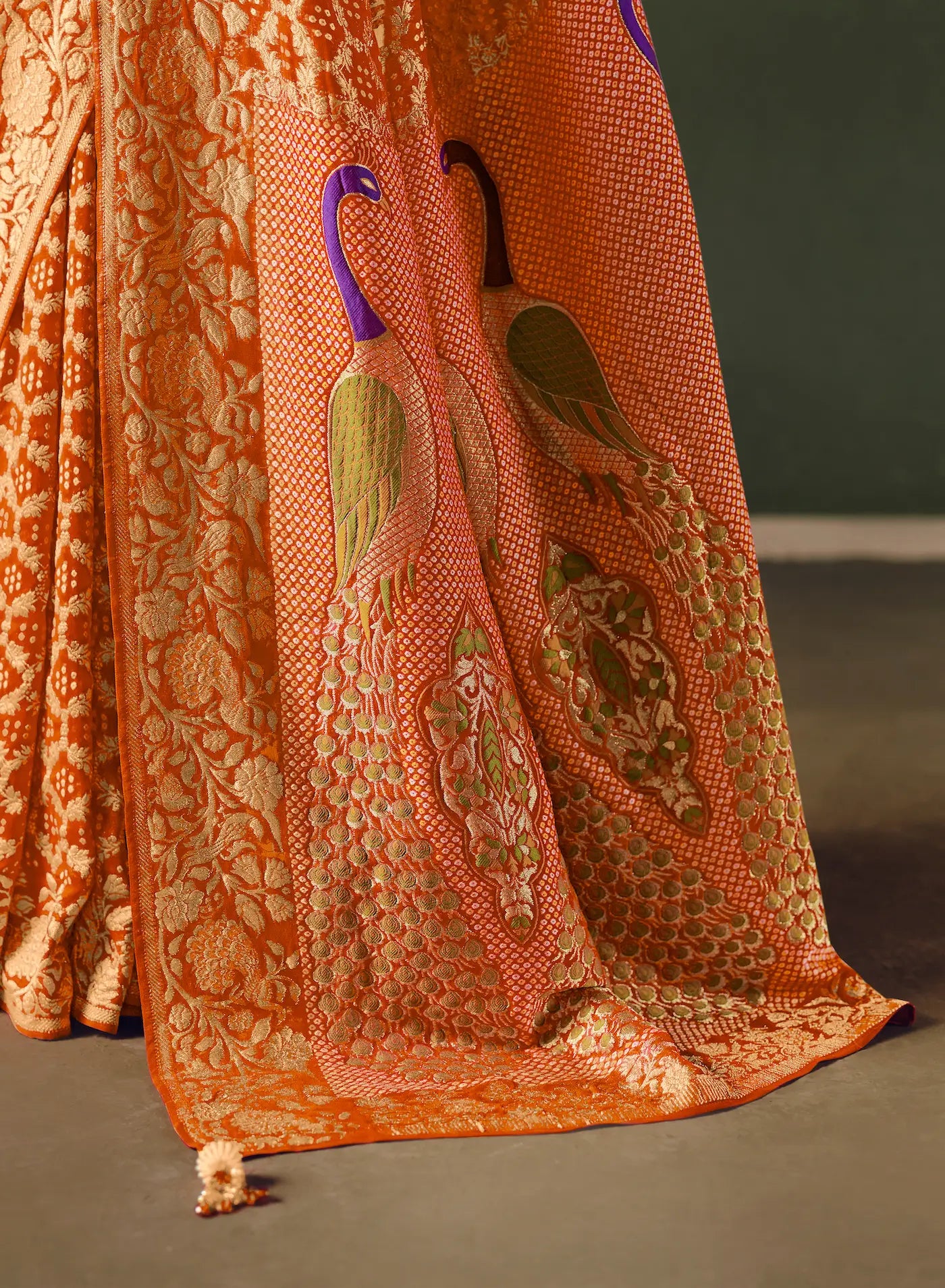 Burnt Orange Georgette Bandhej Weaving Saree
