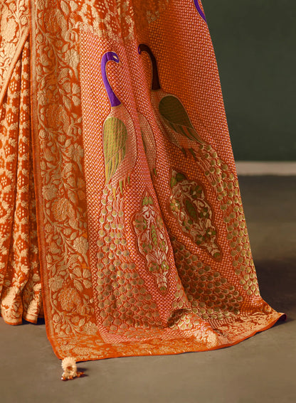 Burnt Orange Georgette Bandhej Weaving Saree