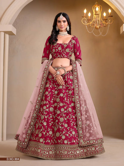 Red Designer Art Silk Lehenga Choli With Thread And Sequins Work