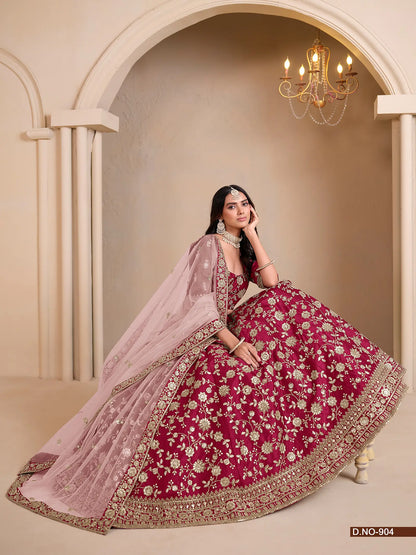 Red Designer Art Silk Lehenga Choli With Thread And Sequins Work