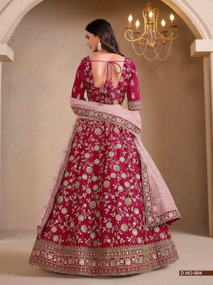 Red Designer Art Silk Lehenga Choli With Thread And Sequins Work