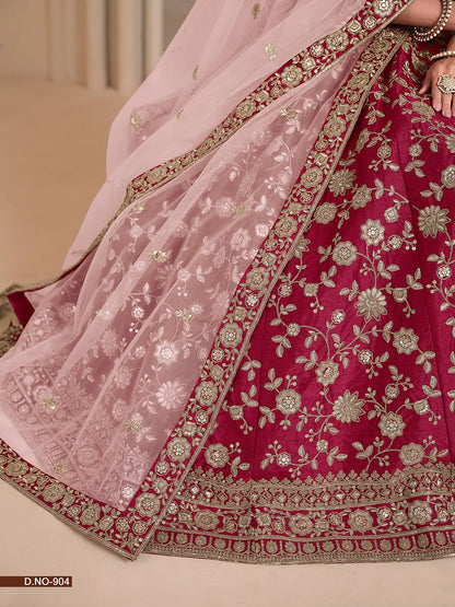 Red Designer Art Silk Lehenga Choli With Thread And Sequins Work