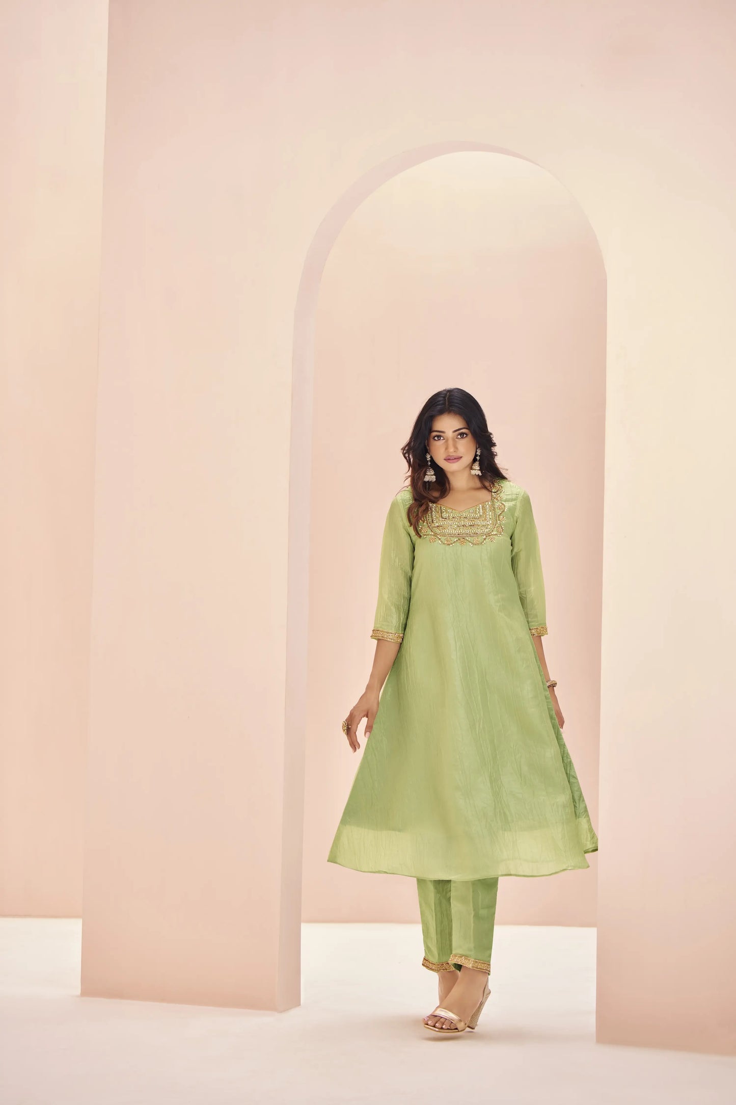 Light Green Organza Salwar Suit With Handwork