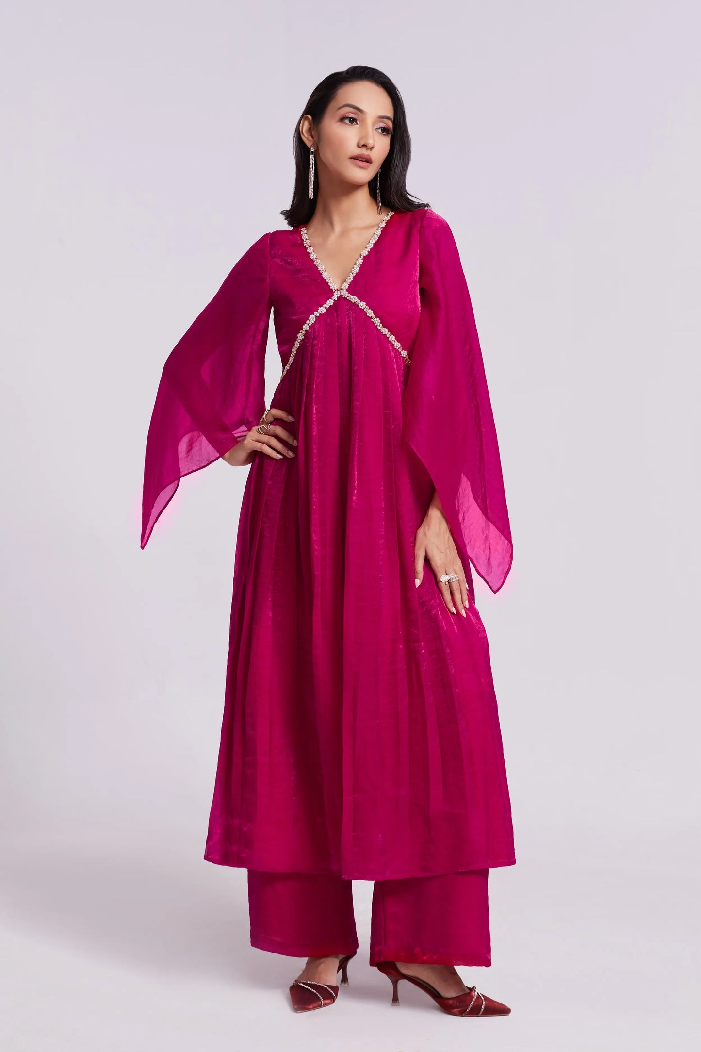 Pink Pure Organza Salwar Suit With Handwork