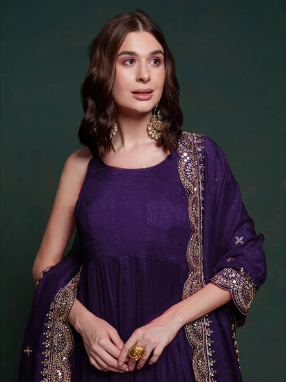 Purple Silk Gown With Dupatta