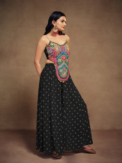 Black Silk With Handwork Co-ord Set