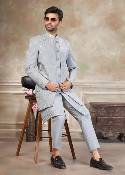 Silver Grey Sequins Embroidery Indo Western