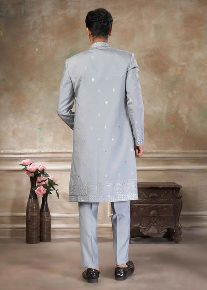 Silver Grey Sequins Embroidery Indo Western