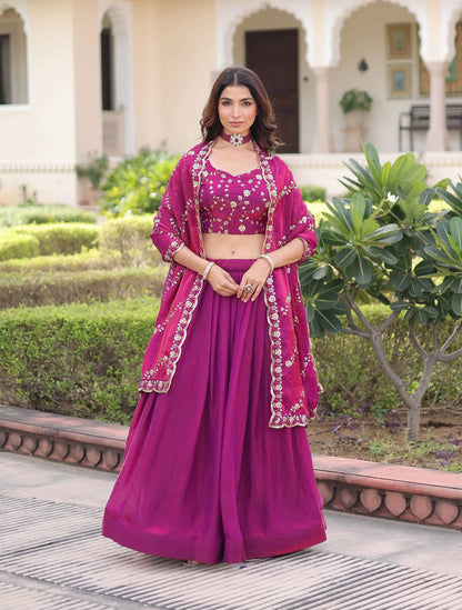 Shiny Pink Embroidery Sequins Work Lehenga Choli
