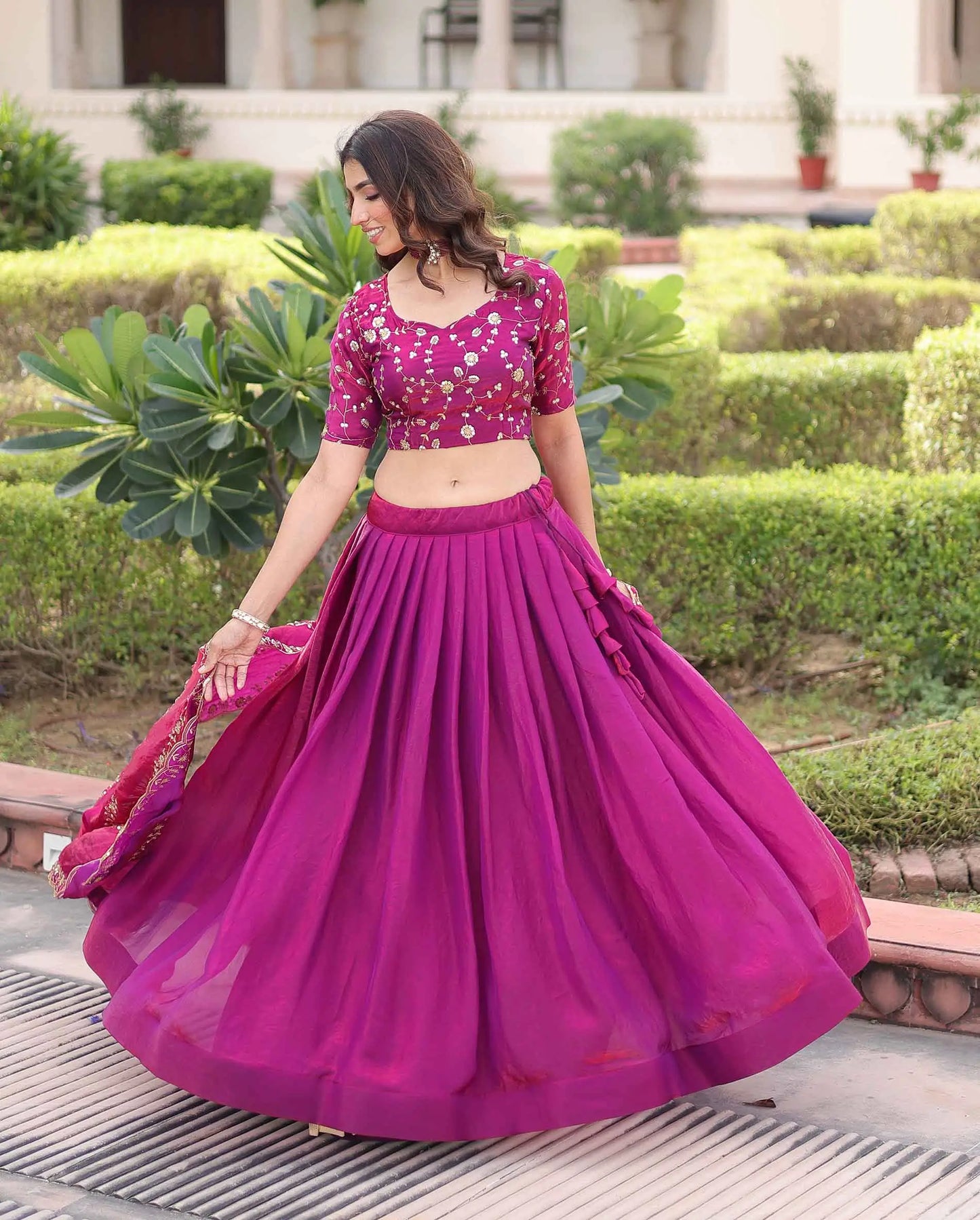 Shiny Pink Embroidery Sequins Work Lehenga Choli