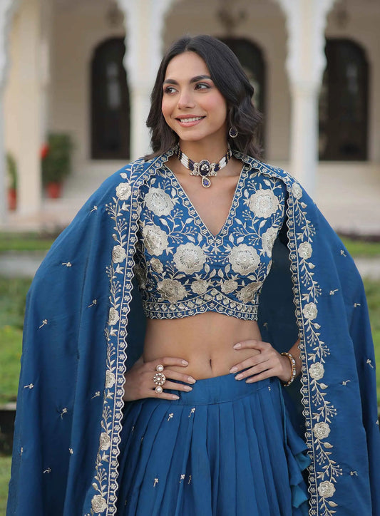 Muted Blue Embroidery Sequins Work Lehenga Choli