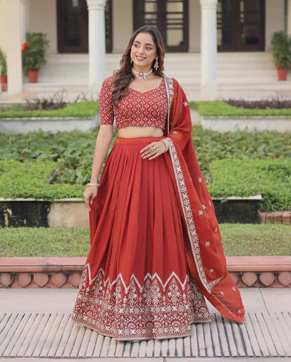 Red Sequins Embroidery Work Lehenga Choli